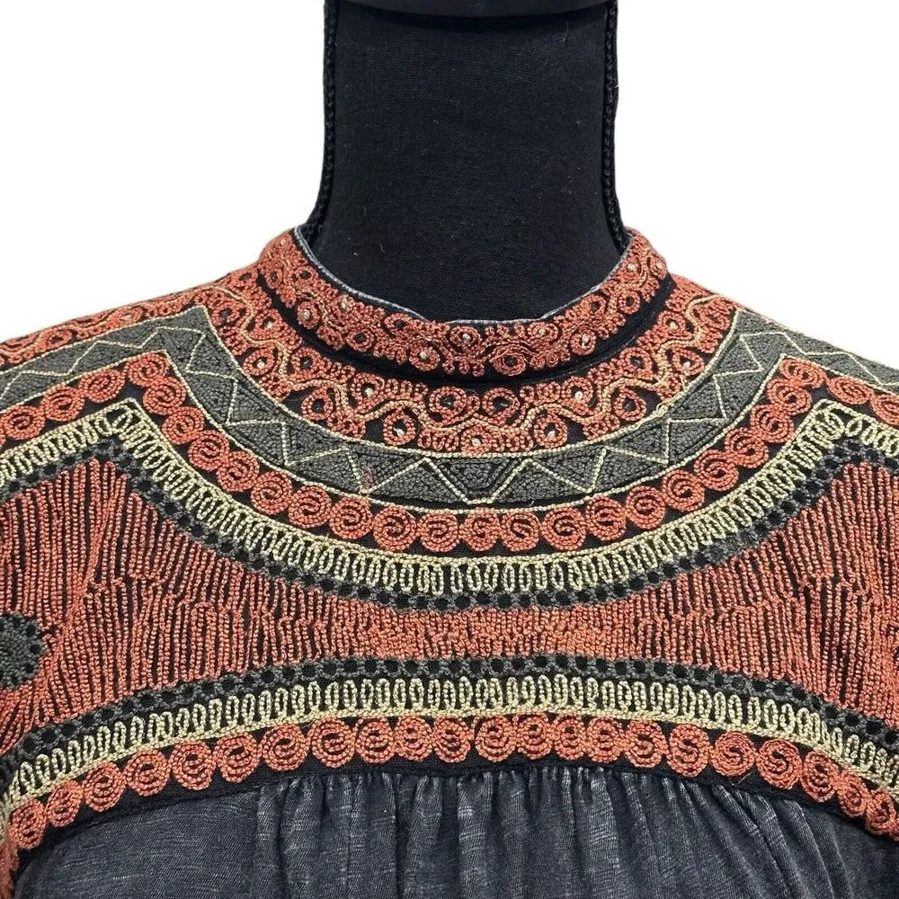 Free People Snow Bunny Embroidered‎ Swing Top Women's Size Small